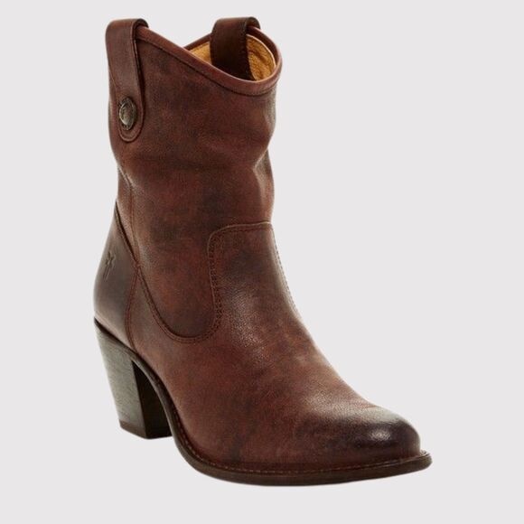 FRYE Jackie Womens Western Boots Brown Leather Button Short Booties Heeled US 11 - Picture 1 of 12